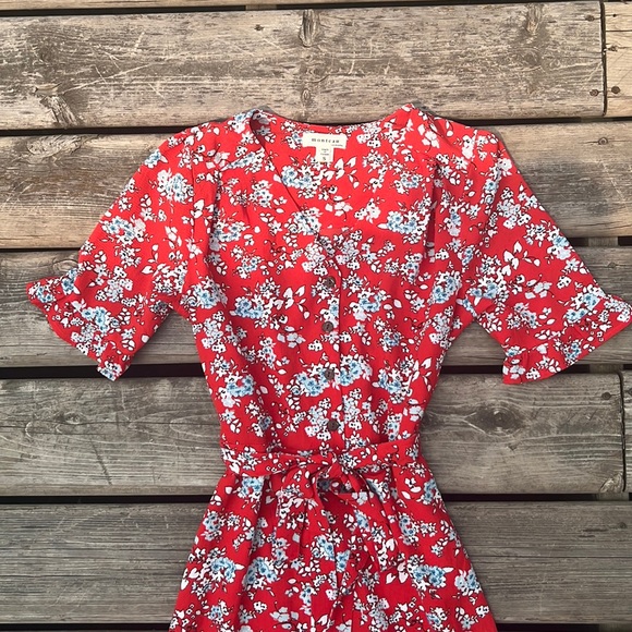 Bright Red Floral-print Summer Dress - Picture 2 of 6